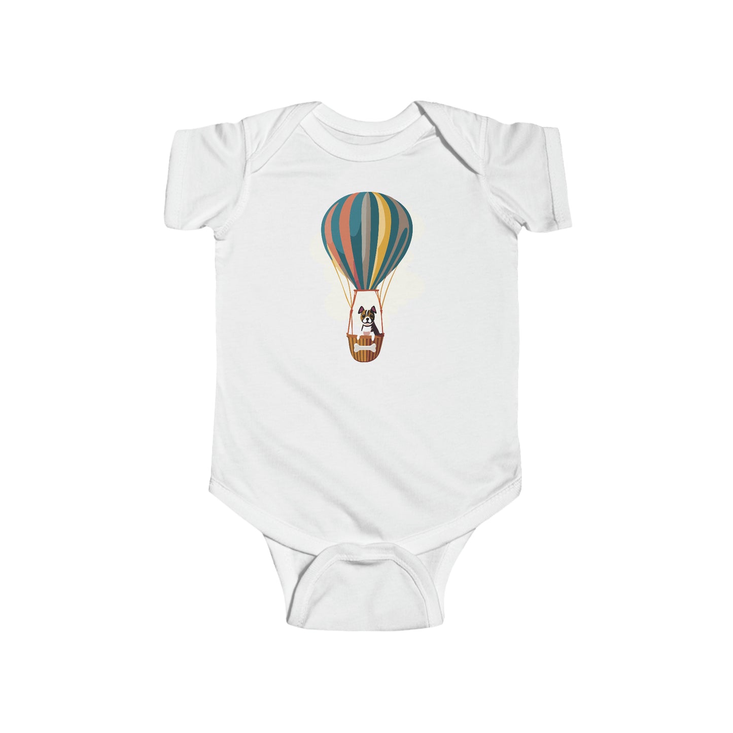 Dog on a Hot Air Balloon Baby Snapsuit, Cute Puppy Flying on Air Balloon Baby Bodysuit