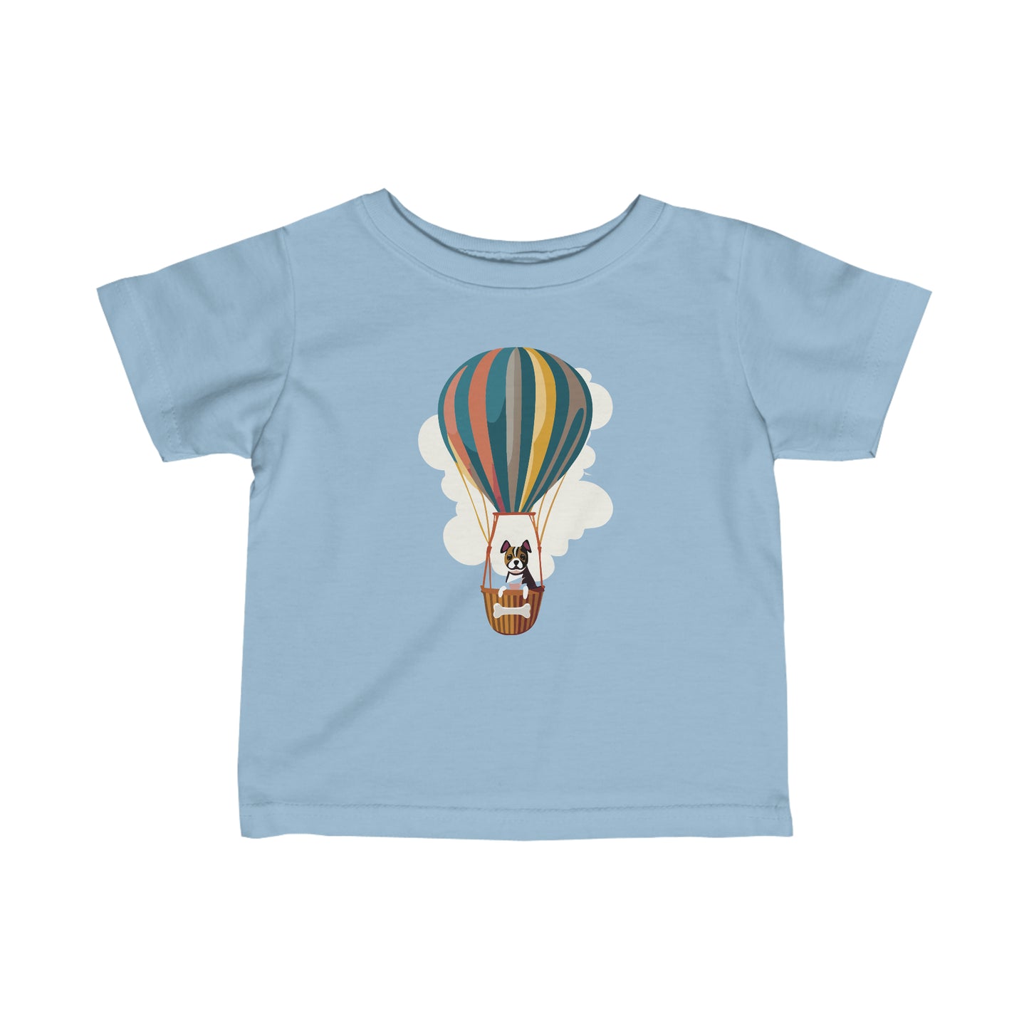 Light BLue Dog on a Hot Air Balloon Baby T-Shirt, Cute Puppy Flying on Air Balloon Toddler Shirt
