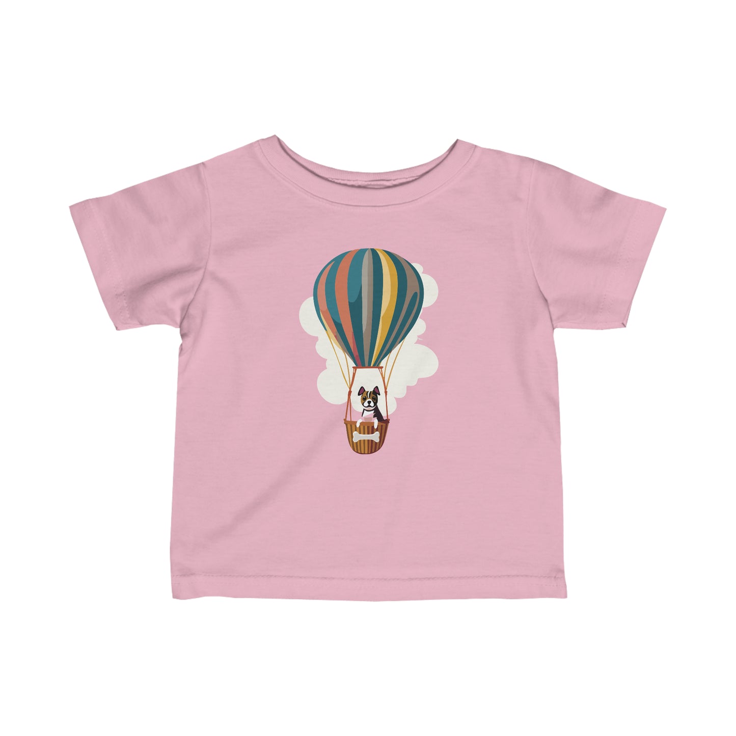Pink Dog on a Hot Air Balloon Baby T-Shirt, Cute Puppy Flying on Air Balloon Toddler Shirt