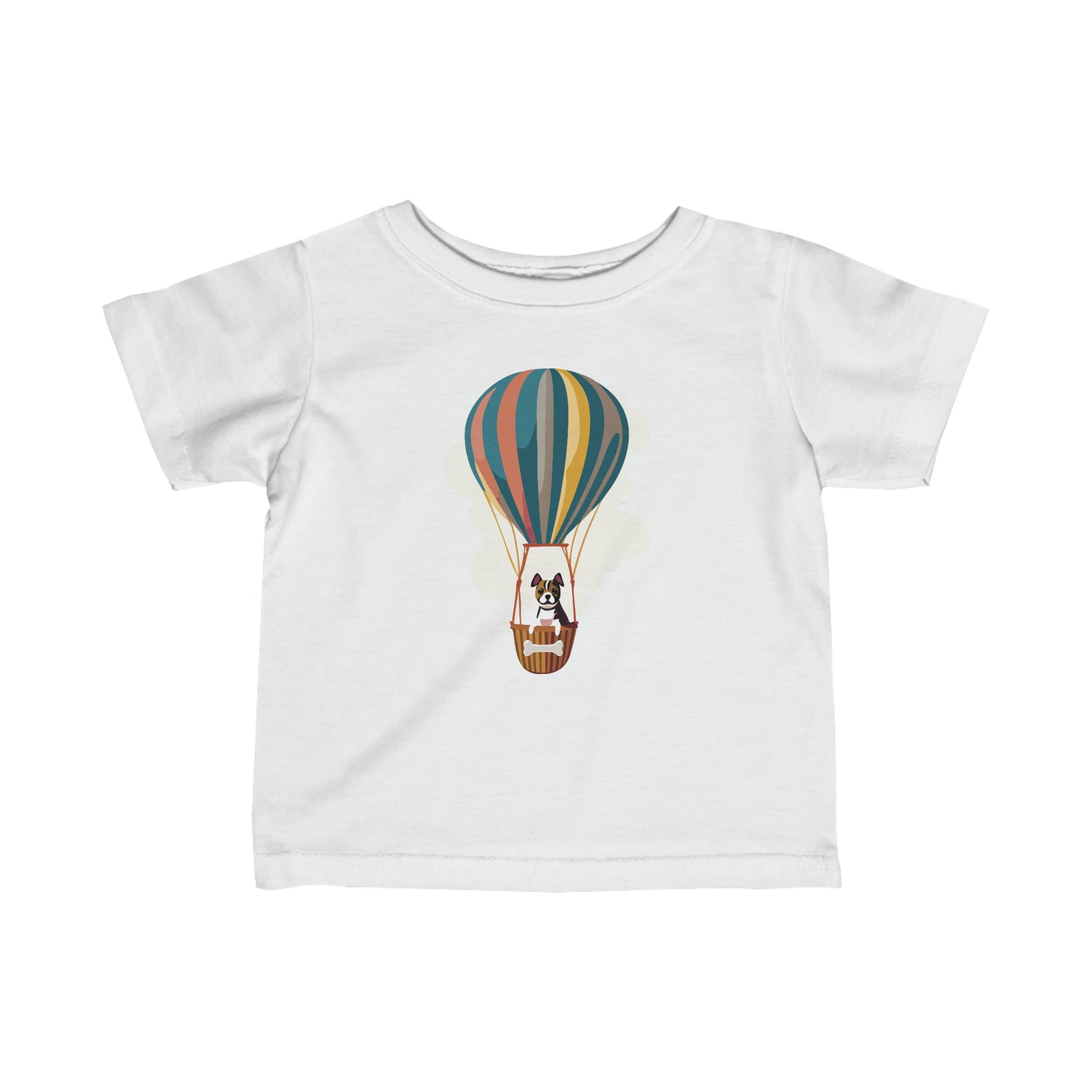 White Dog on a Hot Air Balloon Baby T-Shirt, Cute Puppy Flying on Air Balloon Toddler Shirt