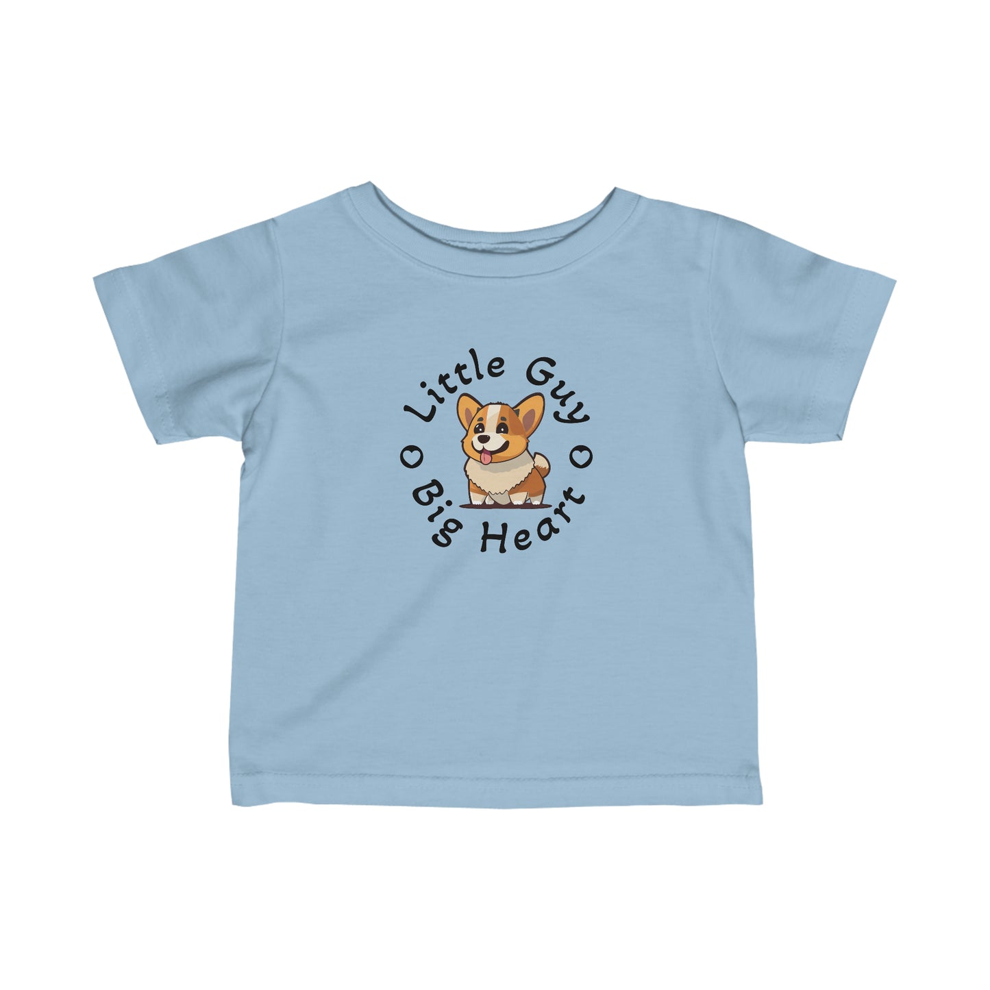 Light Blue Little Guy Big Heart Shirt, Infant Fine Jersey Tee, Kawaii Corgi Baby and Toddler Apparel