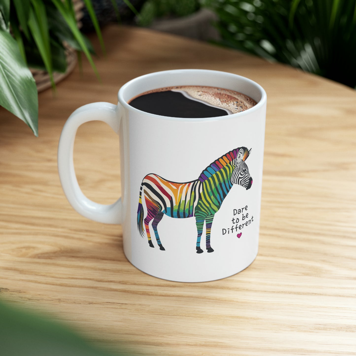 Desk with Rainbow Zebra Dare to be Different Ceramic Mug, 11oz