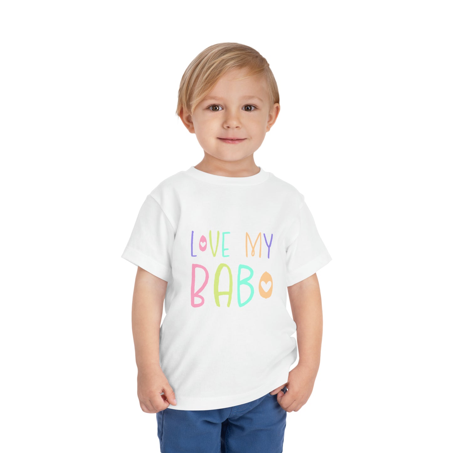 Boy Wearing White I Love My Babo Toddler Shirt, Love My Babo Balkan Toddler, Bosnian Clothing, Toddler Short Sleeve Tee