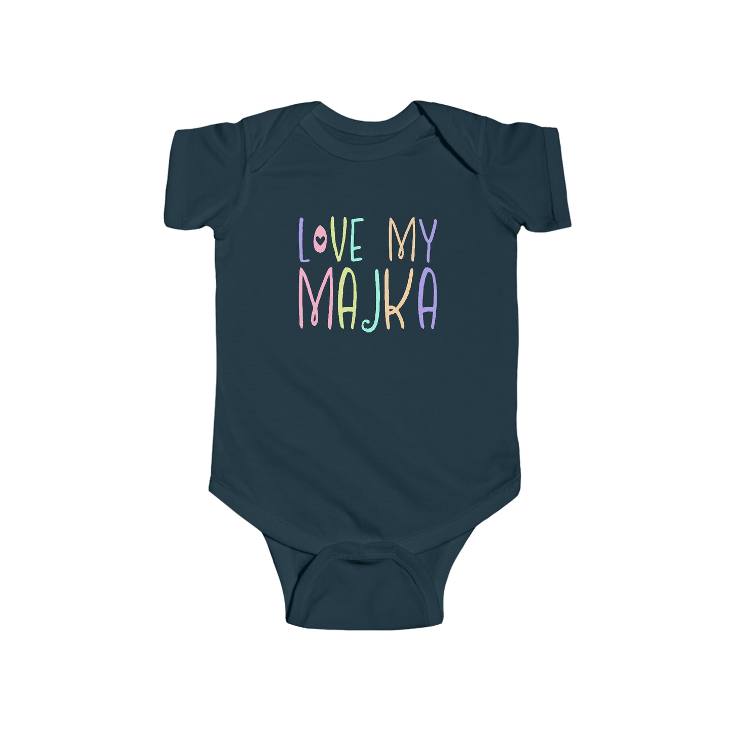 Navy Blue Love My Majka Baby Bodysuit, Love My Majka Baby Snapsuit, Balkan Pregnancy Announcement, Infant Fine Jersey Bodysuit