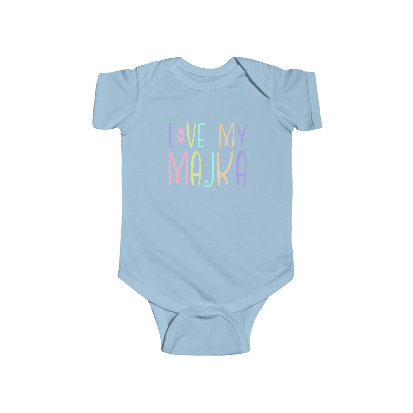 Light Blue Love My Majka Baby Bodysuit, Love My Majka Baby Snapsuit, Balkan Pregnancy Announcement, Infant Fine Jersey Bodysuit