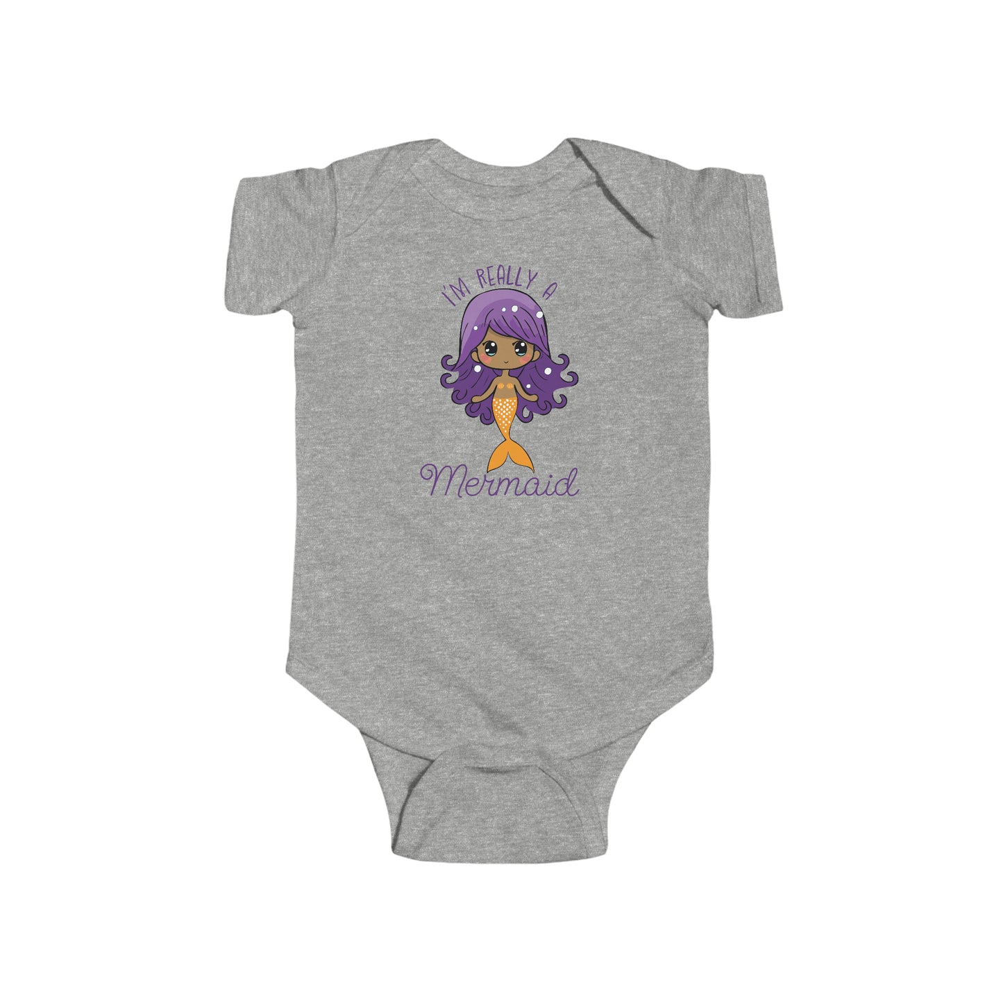 Heather Grey I'm Really a Mermaid Baby Snapsuit, Cute Mermaid Bodysuit