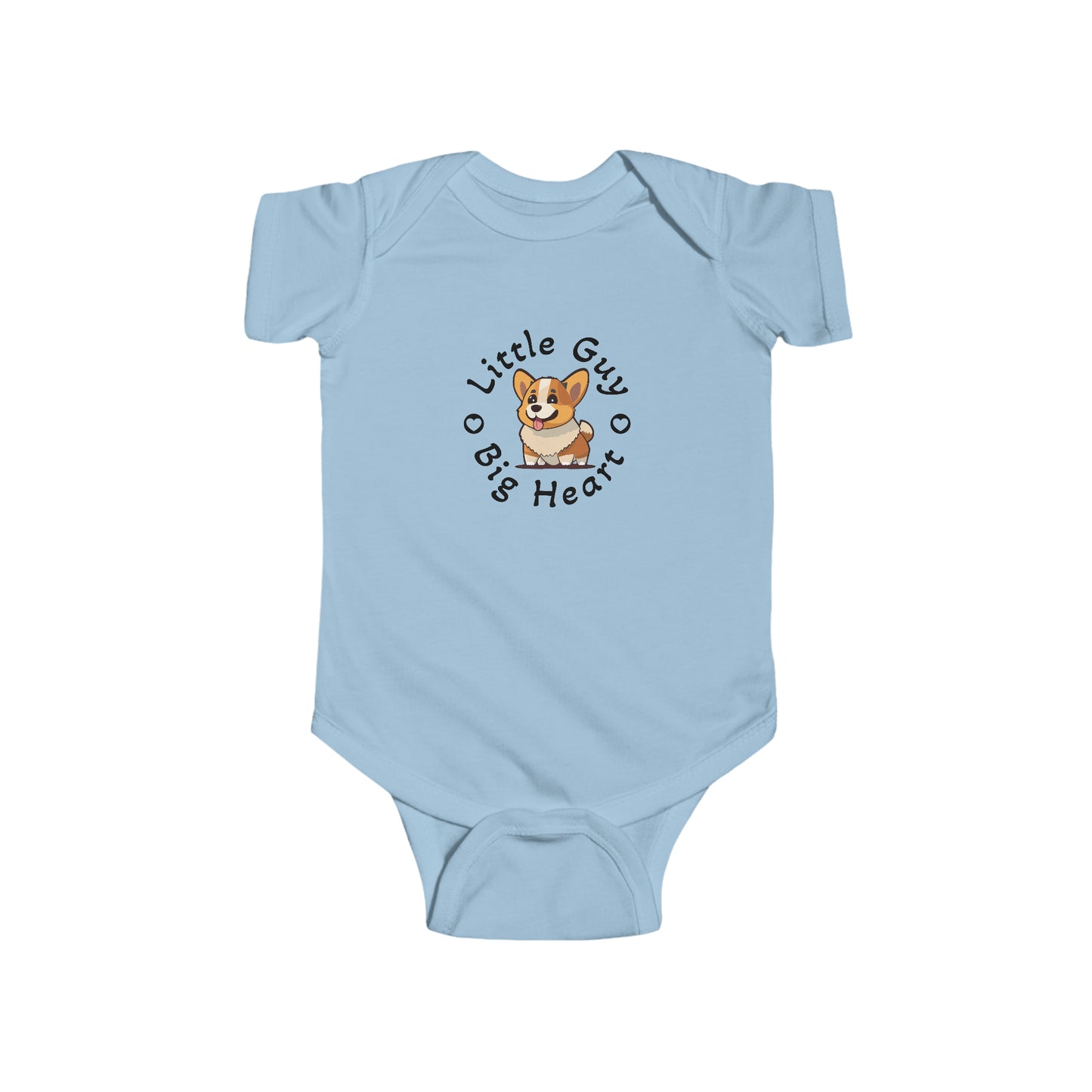 Light Blue Little Guy Big Heart Snapsuit, Infant Fine Jersey Bodysuit, Kawaii Corgi Baby Apparel