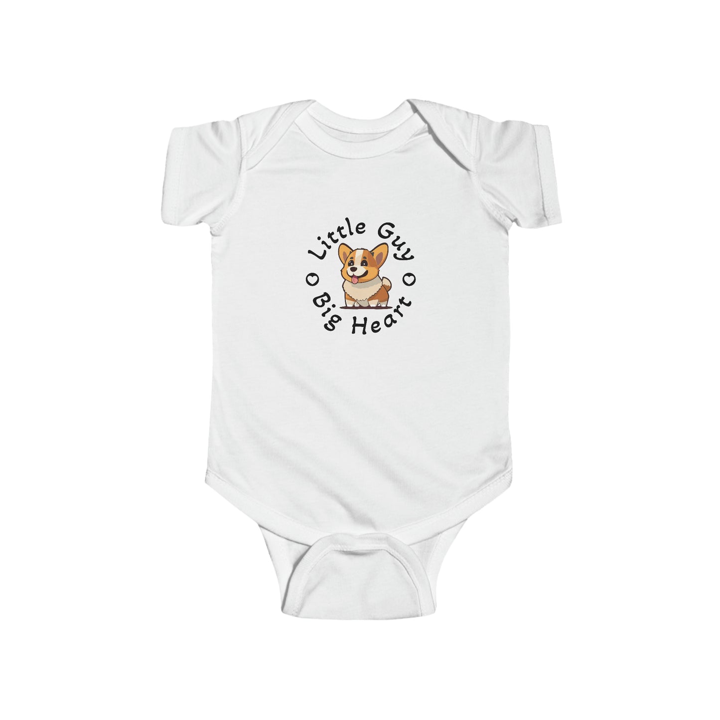 White Little Guy Big Heart Snapsuit, Infant Fine Jersey Bodysuit, Kawaii Corgi Baby Apparel