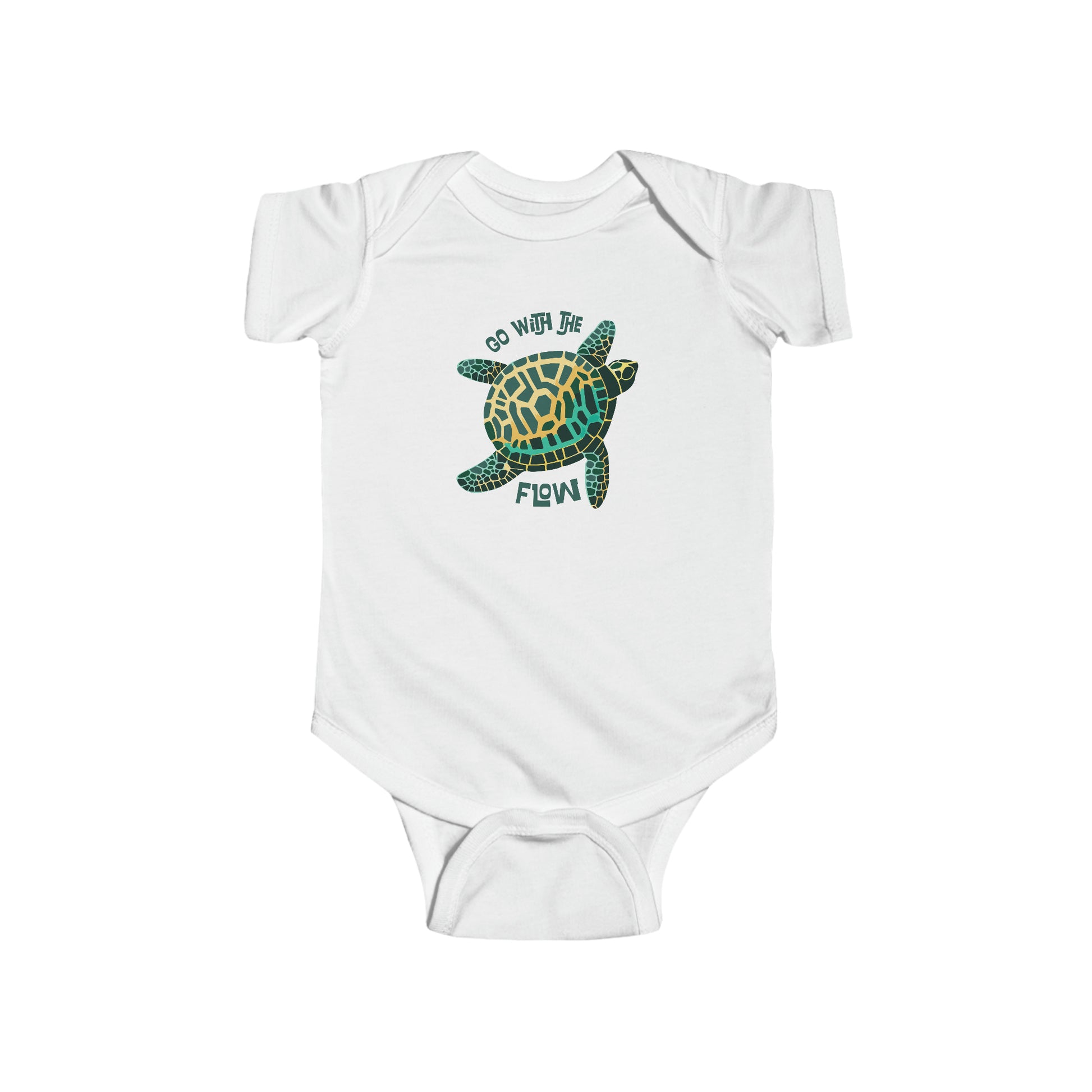 White Go with the Flow Turtle Shell Baby Snapsuit, Turtle Shell Baby and Toddler Fine Jersey Bodysuit