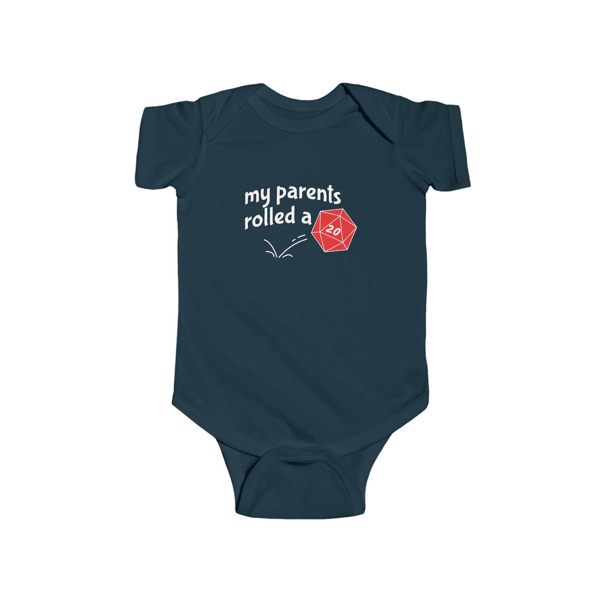 Navy My Parents Rolled a Nat20 Snapsuit, Dungeons and Dragons Inspired Baby Apparel, Natural 20 Baby and Toddler Bodysuit