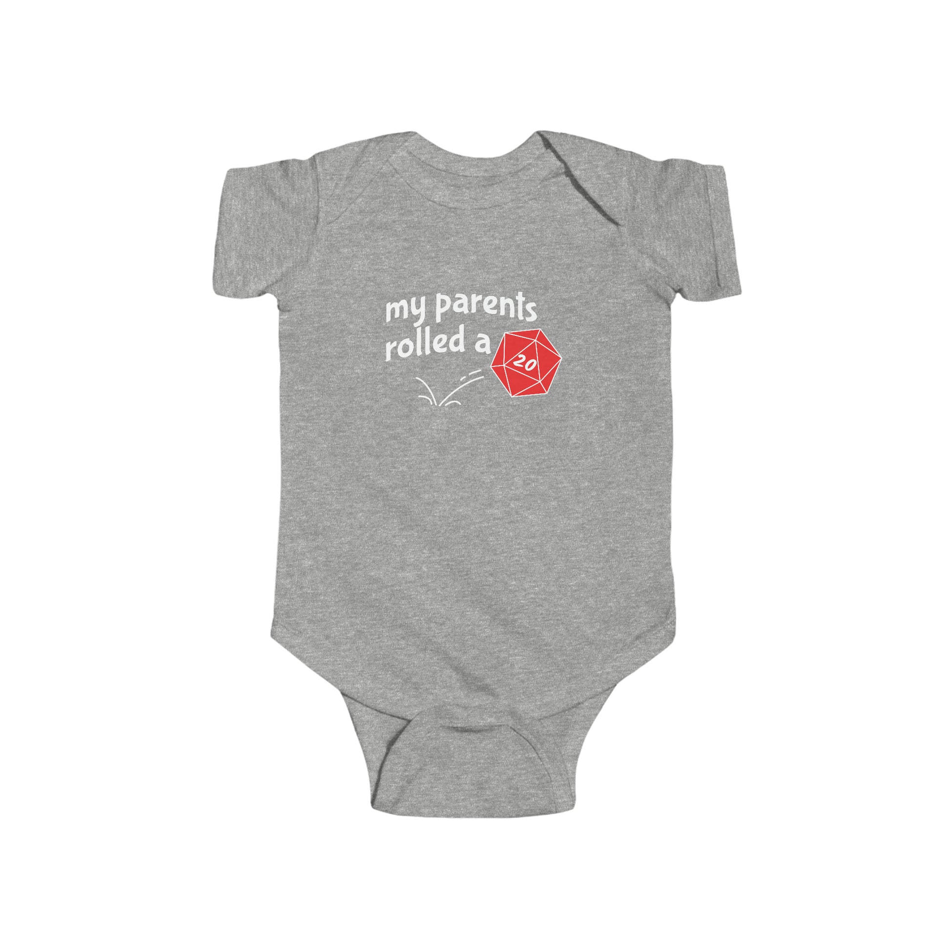 Heather Grey My Parents Rolled a Nat20 Snapsuit, Dungeons and Dragons Inspired Baby Apparel, Natural 20 Baby and Toddler Bodysuit