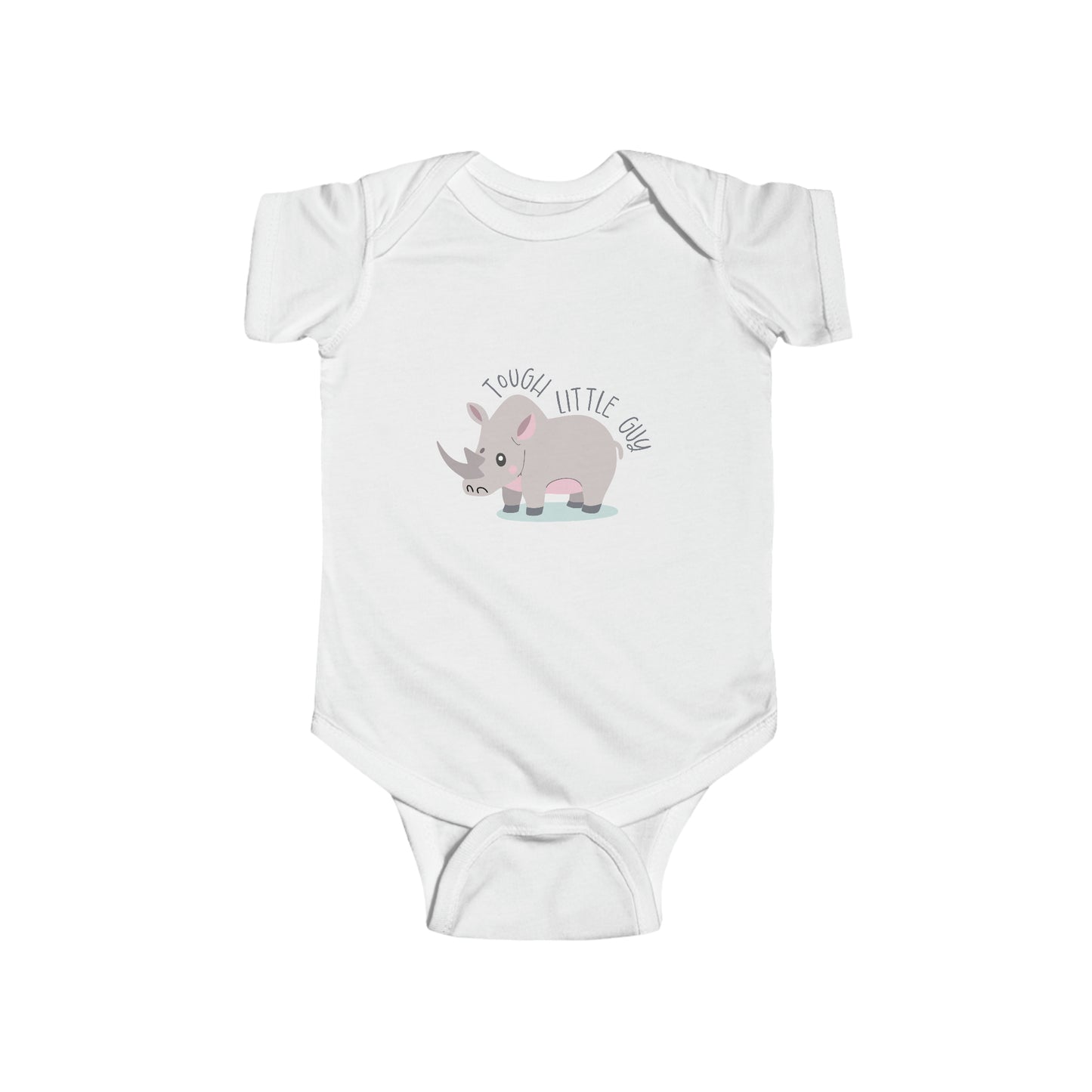 White Tough Little Guy Rhino Snapsuit Infant Fine Jersey Bodysuit, Rhino Bodysuit