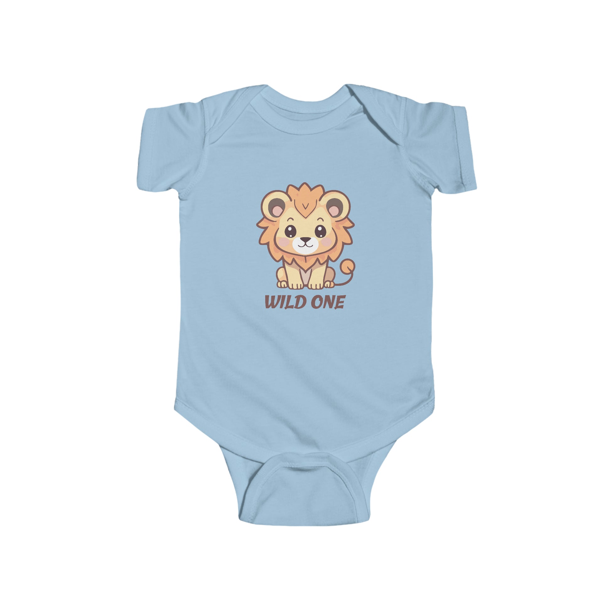 Light Blue Baby Bodysuit - Wild One Lion Bodysuit - Baby Jungle Animal Baby Bodysuit