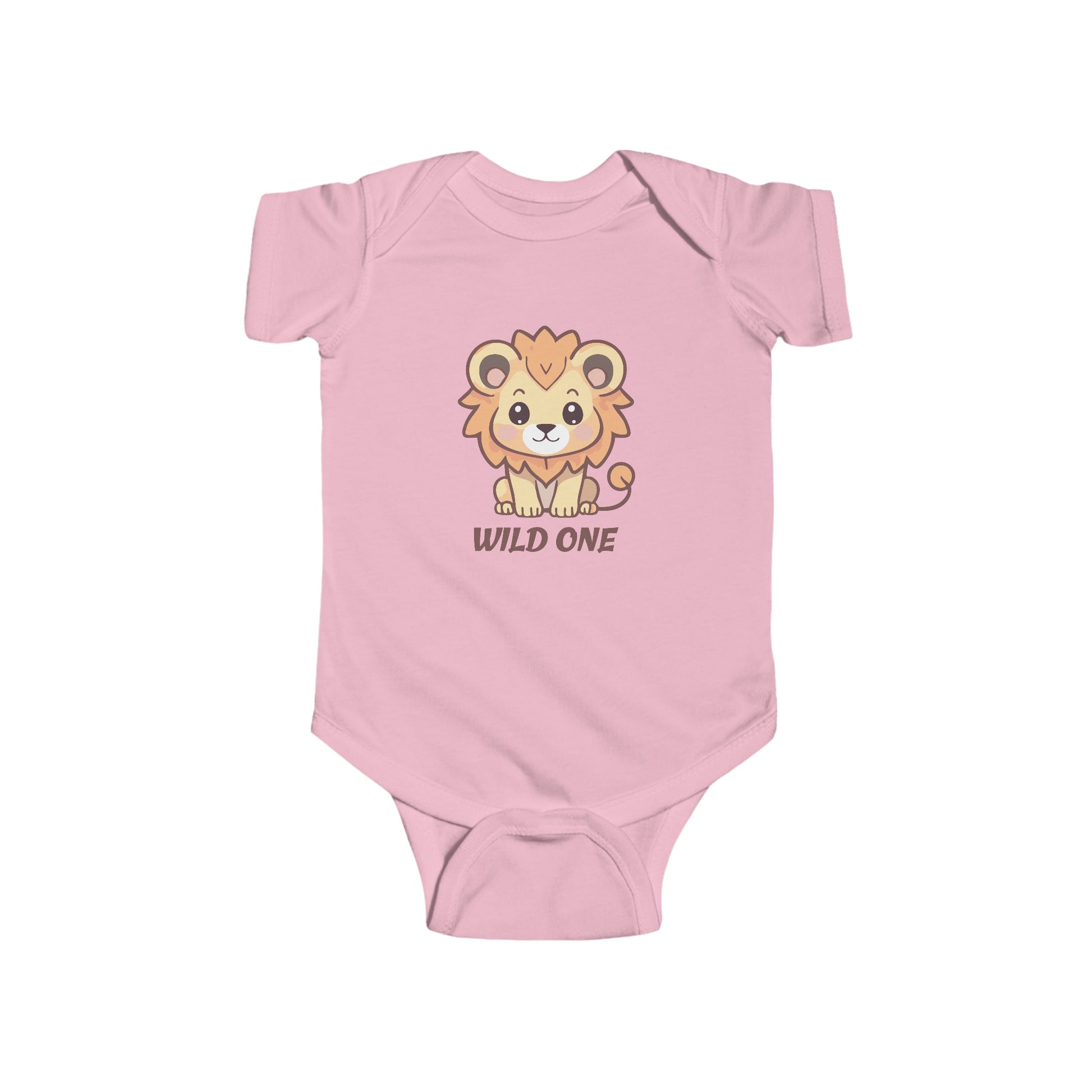 Pink Baby Bodysuit - Wild One Lion Bodysuit - Baby Jungle Animal Baby Bodysuit