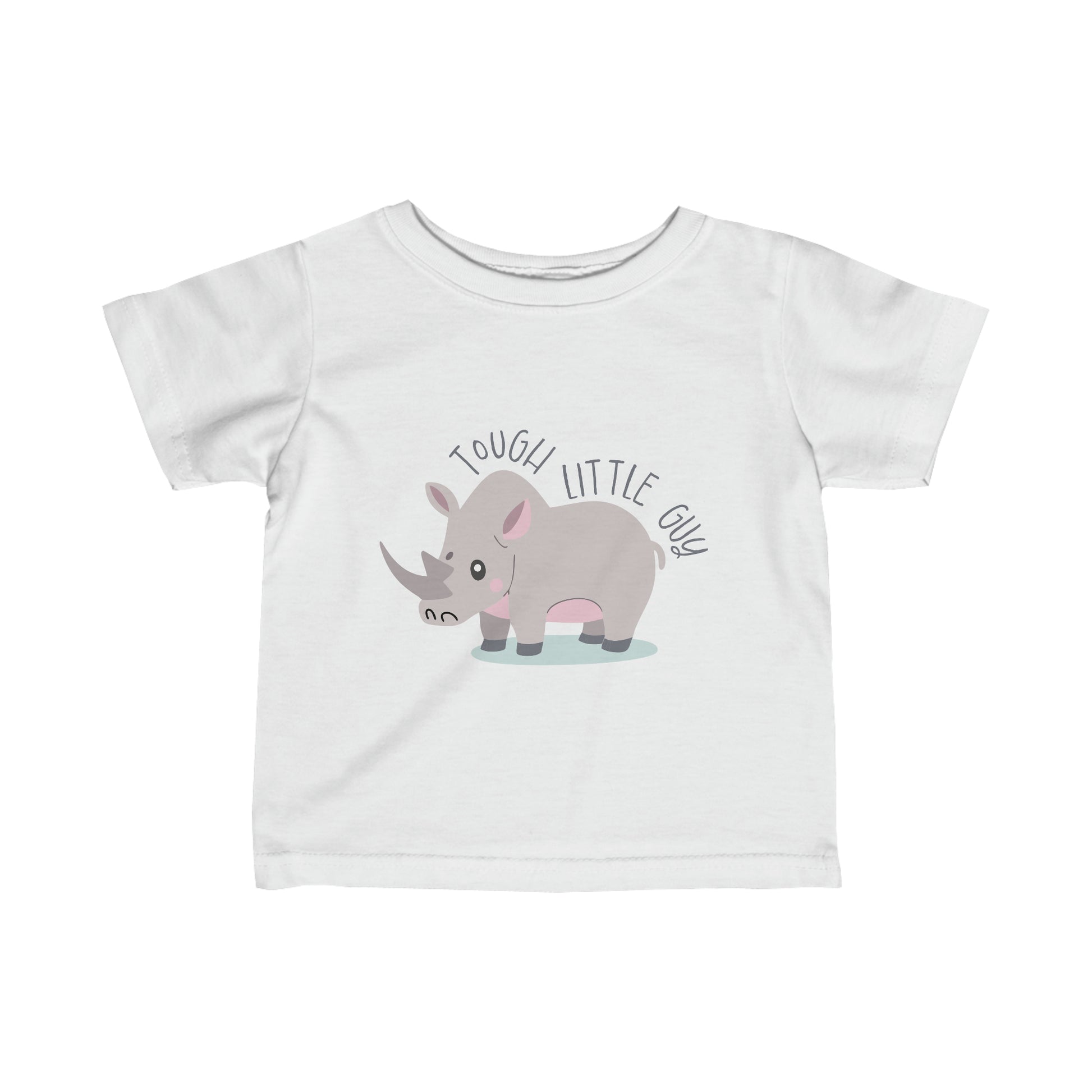 White Tough Little Guy Rhino Toddler T-Shirt Infant Fine Jersey Tee, Tough Rhino Toddler Shirt