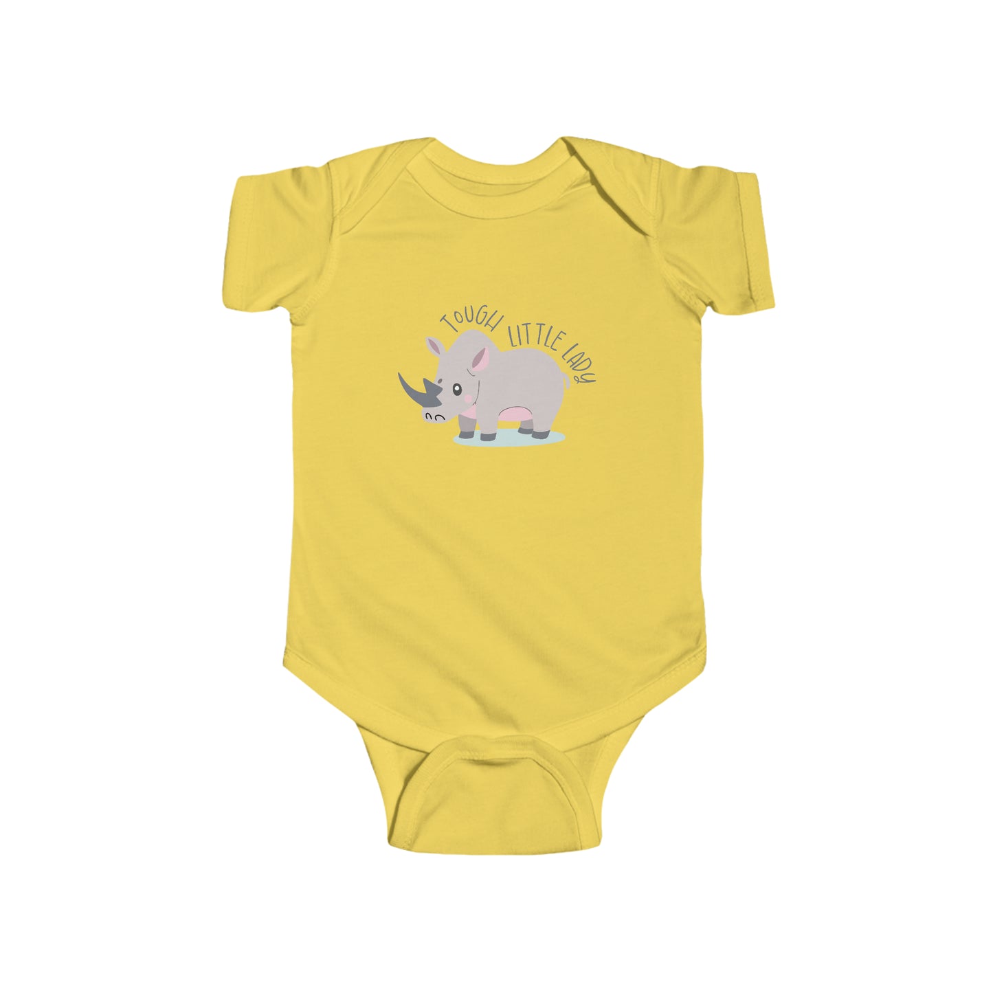Butter Yellow Tough Little Lady Rhino Snapsuit, Baby Animal Bodysuit, Rhino Bodysuit