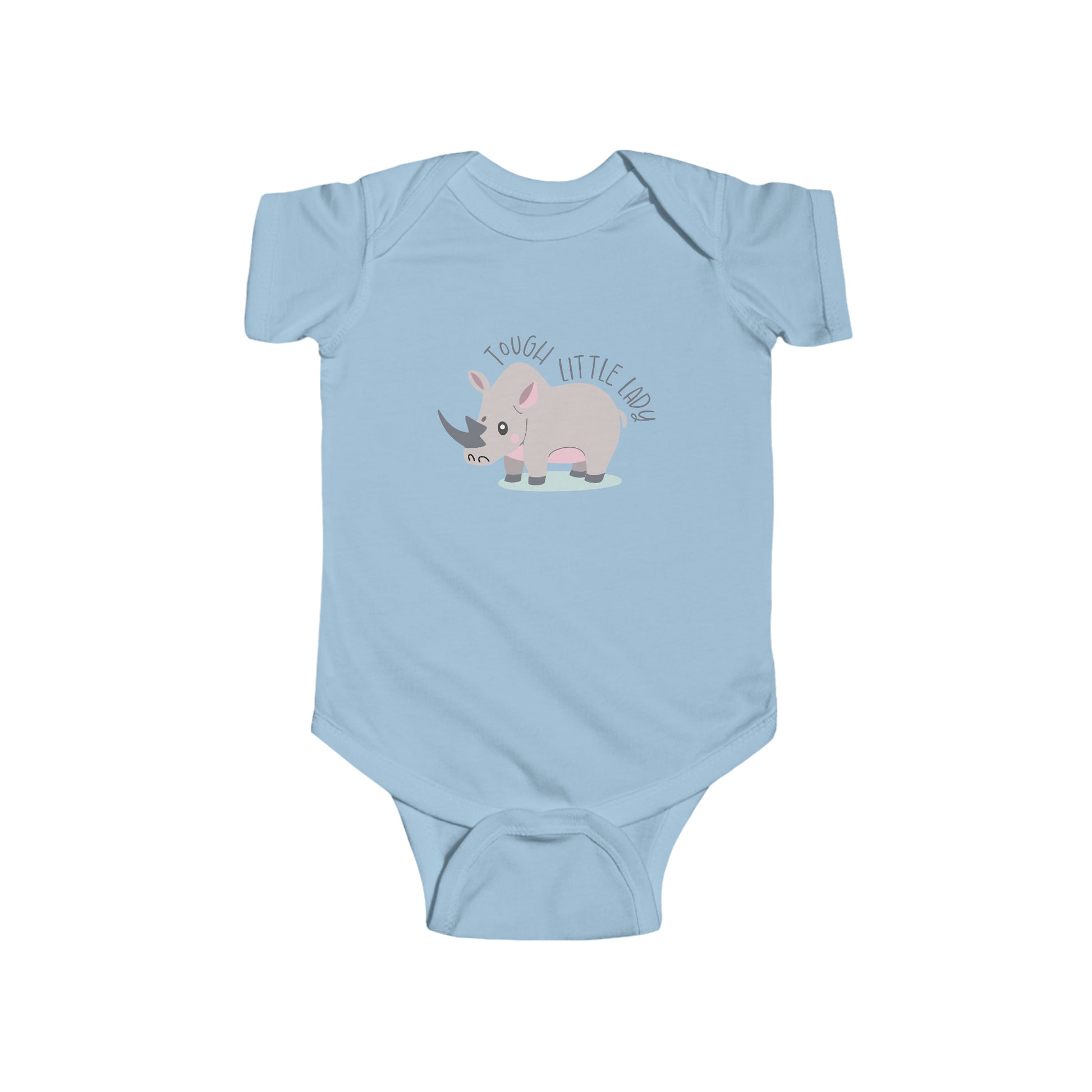 Light Blue Tough Little Lady Rhino Snapsuit, Baby Animal Bodysuit, Rhino Bodysuit