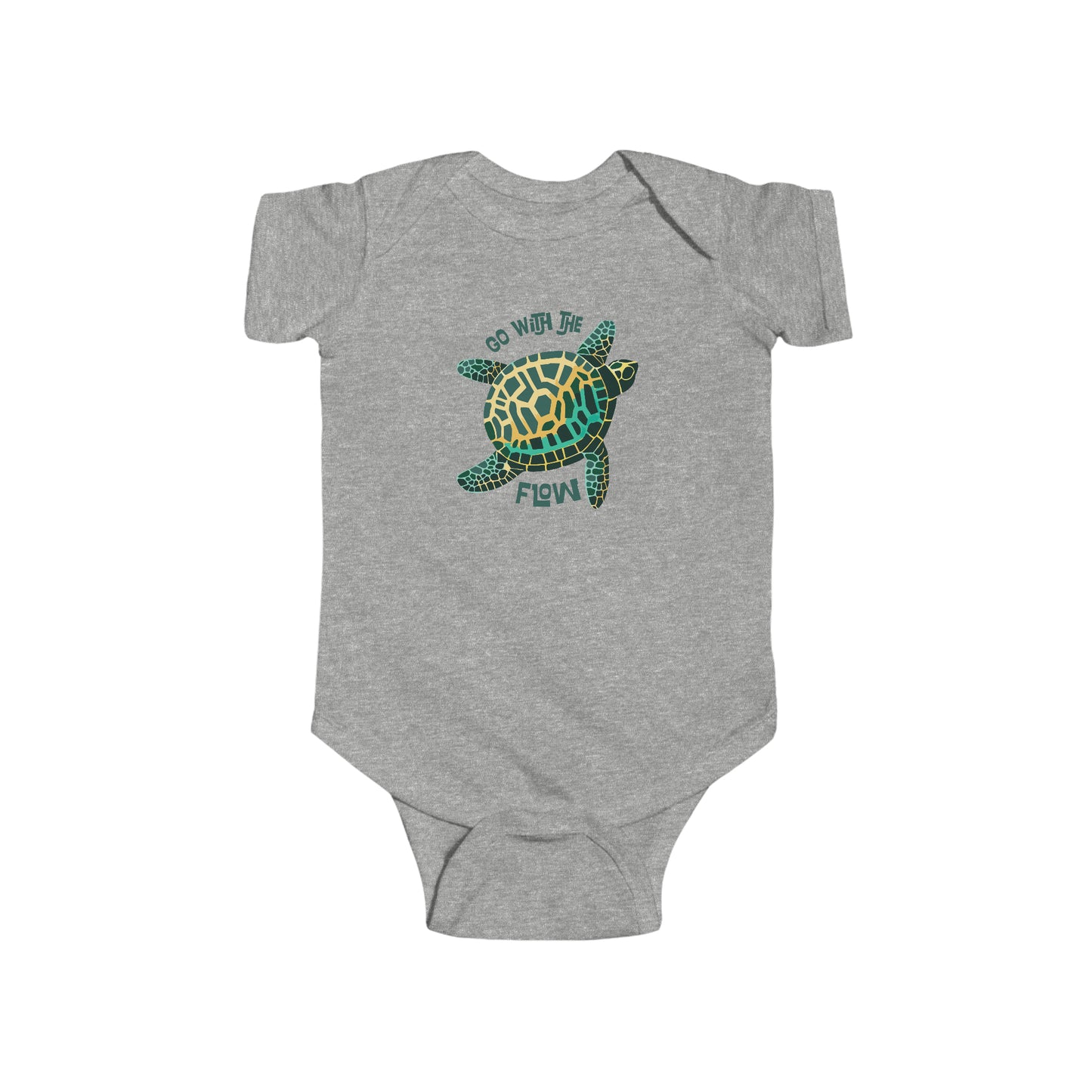 Heather Grey Go with the Flow Turtle Shell Baby Snapsuit, Turtle Shell Baby and Toddler Fine Jersey Bodysuit
