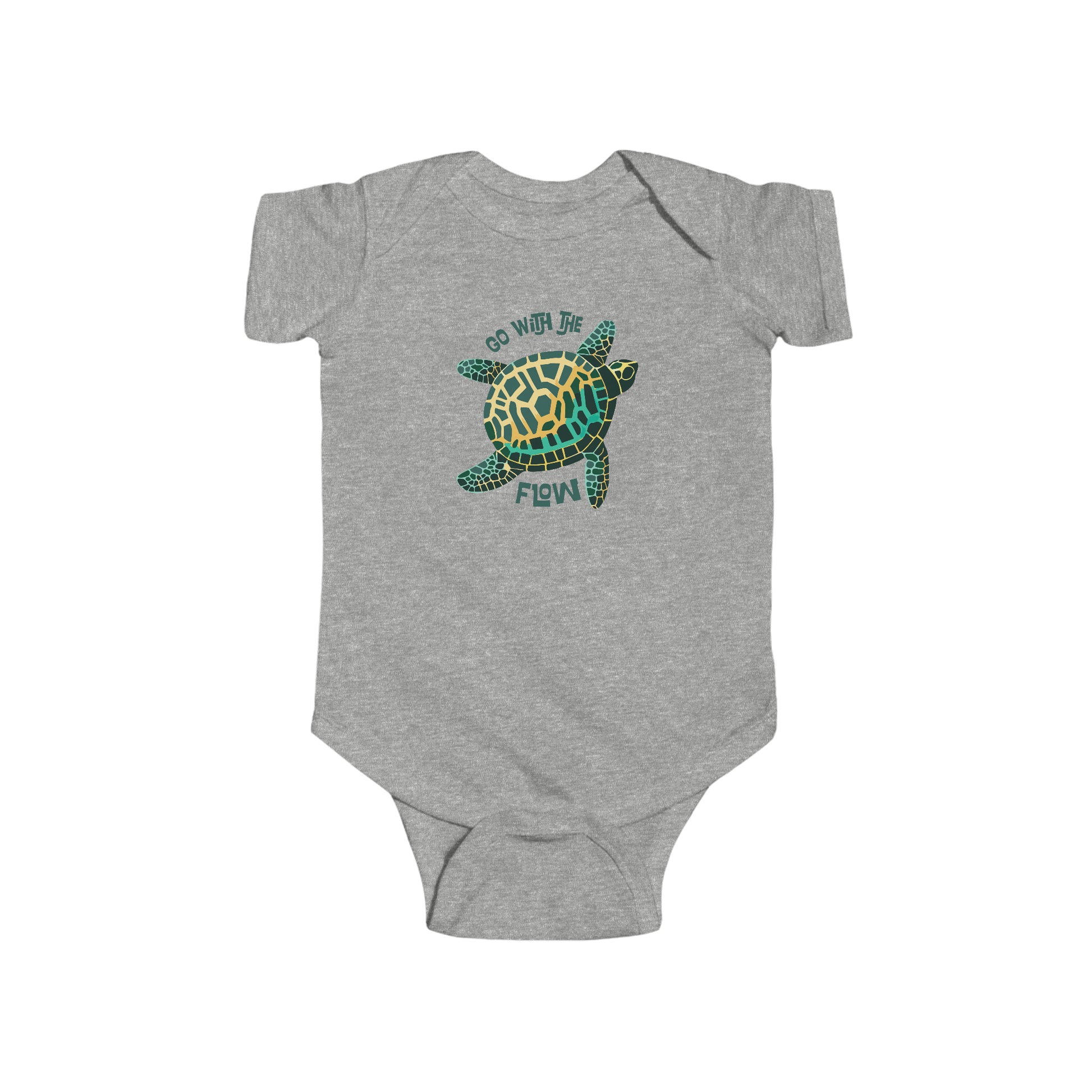 Heather Grey Go with the Flow Turtle Shell Baby Snapsuit, Turtle Shell Baby and Toddler Fine Jersey Bodysuit